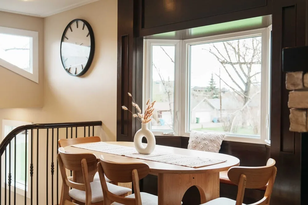 Dining nook with large windows at The Bruno